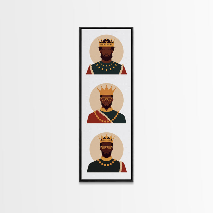 Three Crowned Black Kings Portrait Canvas Print, African American Art, Royal Afrocentric Wall Decor, Black History Gift For Him