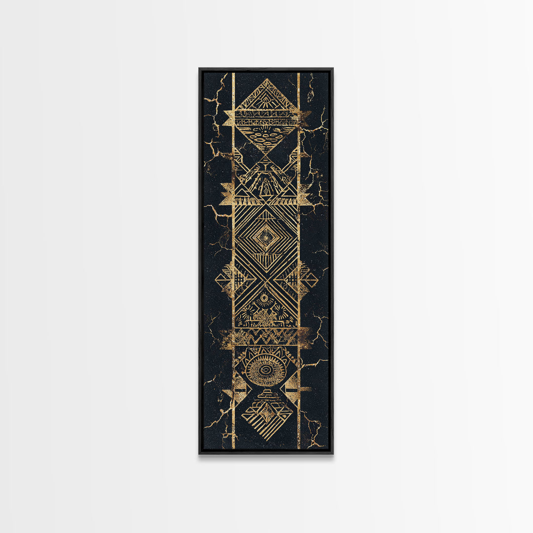 Gold Geometric Tribal Totem Wall Art, Abstract African Canvas Print, Black And Gold Decor, Ethnic Pattern Statement Poster
