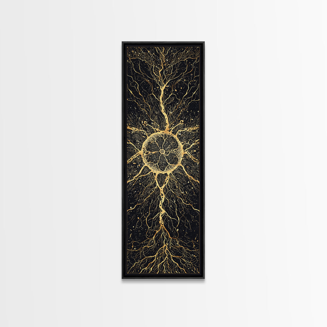 Golden Sacred Tree Of Life Wall Art, Abstract African Canvas Print, Black Gold Spiritual Decor, Mystical Nature Poster Gift