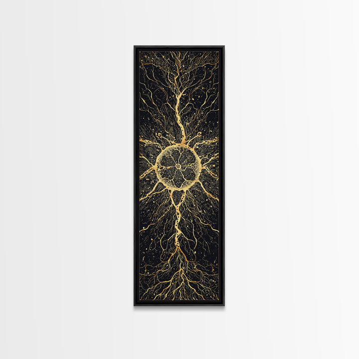 Golden Sacred Tree Of Life Wall Art, Abstract African Canvas Print, Black Gold Spiritual Decor, Mystical Nature Poster Gift