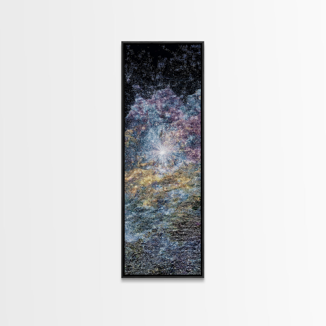 Sparkling Cosmic African Landscape Wall Art, Starry Abstract Canvas Print, Blue Gold Nature Scene, Dreamy Home Decor Gift