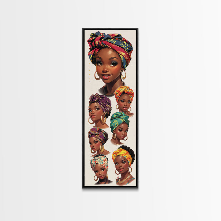 Beautiful Black Women Headwrap Portraits Wall Art, African Queen Canvas Print, Melanin Beauty Poster, Afrocentric Home Decor Gift