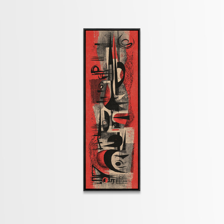 Red Black Abstract Tribal Symbols Wall Art, Modern African Canvas Print, Grunge Geometric Poster, Bold Afrocentric Decor