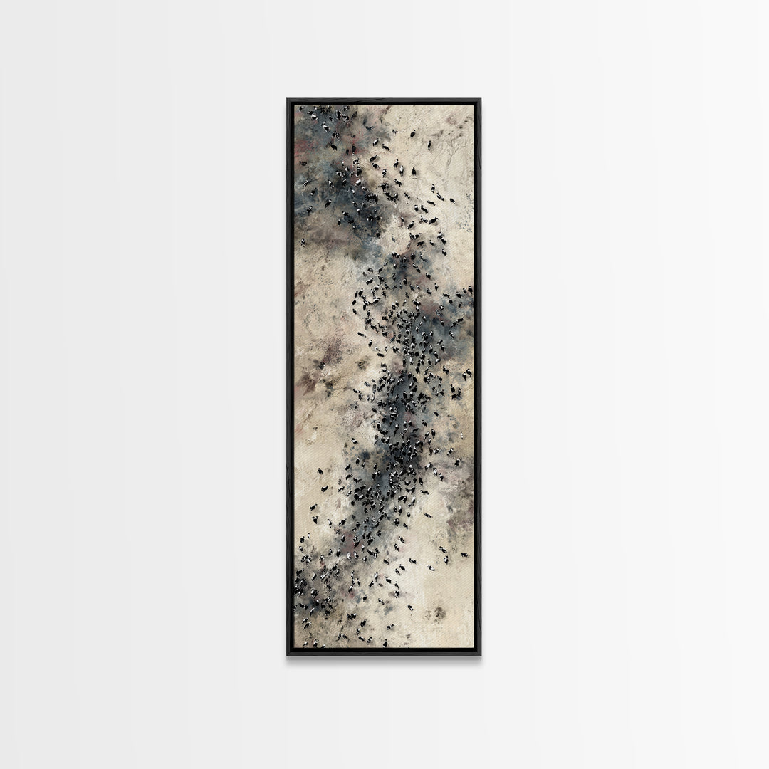 Aerial African Herd Migration In Soft Neutral Sands Wall Art, Abstract Safari Landscape, Earth Tone Modern Living Room Decor