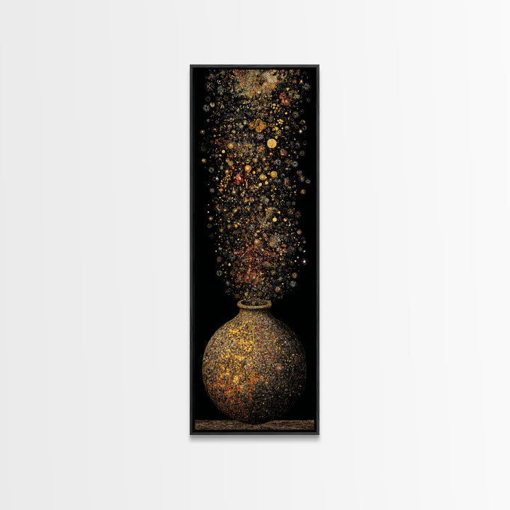 Golden Cosmic Vase With Sparkling Stardust, Canvas Print, Abstract Wall Art, Luxury Home Decor, Elegant Statement Artwork