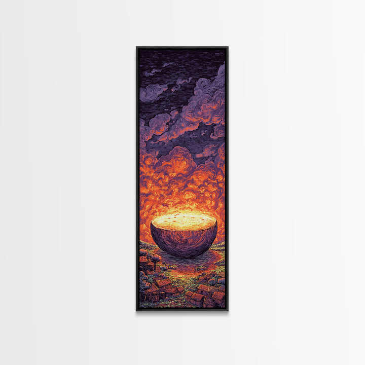 Glowing Celestial Bowl Beneath Fiery Clouds, Canvas Print, Abstract Wall Art, Dreamy Decor, Modern Home Decor Gift For Living Room