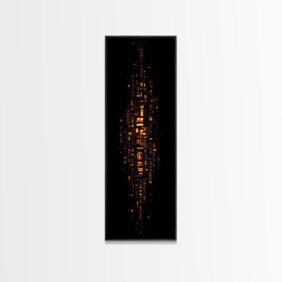 Glowing Futuristic Glyph Tower In Black Space, Canvas Print, Abstract Wall Art, Modern Office Decor, Unique Home Decor Gift