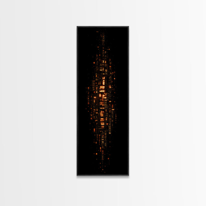 Glowing Futuristic Glyph Tower In Black Space, Canvas Print, Abstract Wall Art, Modern Office Decor, Unique Home Decor Gift