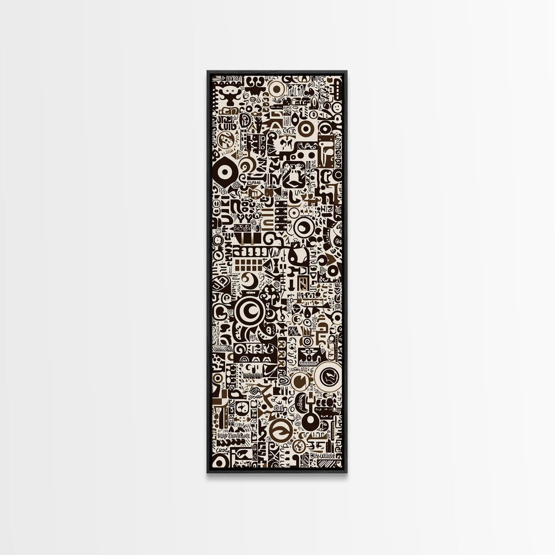 Bold Monochrome Symbols And Tribal Pattern Collage, Canvas Print, Abstract Wall Art, Geometric Decor, Modern Home Decor Gift