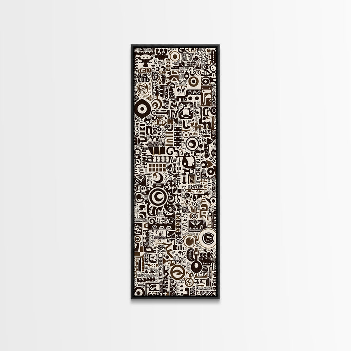 Bold Monochrome Symbols And Tribal Pattern Collage, Canvas Print, Abstract Wall Art, Geometric Decor, Modern Home Decor Gift