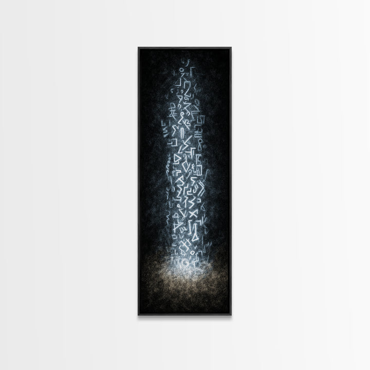 Ancient White Glyph Column Wall Art, Abstract African Tribal Art Print, Spiritual Black Decor, Ethnic Modern Canvas Print