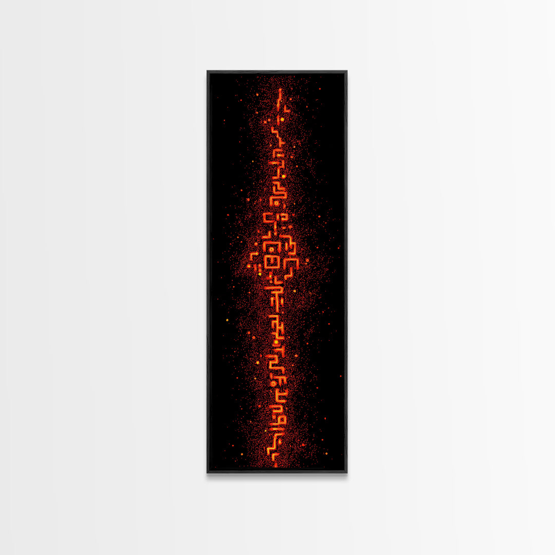 Fiery Orange Digital Glyph Pillar Wall Art, Futuristic African Abstract, Spiritual Tribal Decor, Modern Black Canvas Print