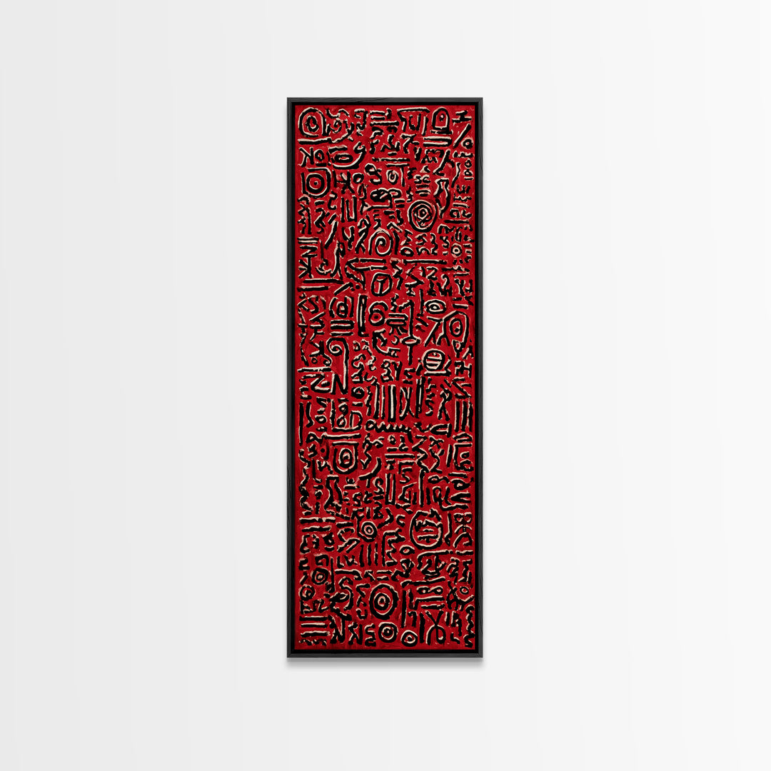 Red Primitive Symbol Pattern Wall Art, African Tribal Art Print, Bold Ethnic Decor, Abstract Cultural Canvas Print For Gallery Walls
