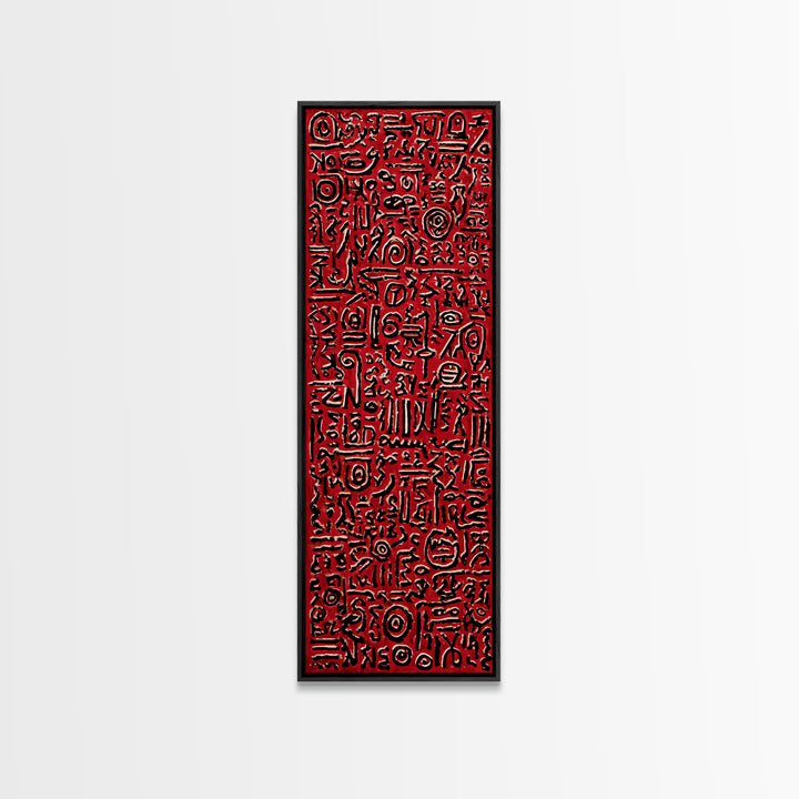 Red Primitive Symbol Pattern Wall Art, African Tribal Art Print, Bold Ethnic Decor, Abstract Cultural Canvas Print For Gallery Walls
