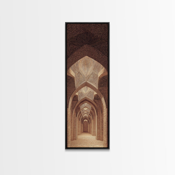 Sepia Arched Corridor Framed Canvas Print, Moroccan Inspired Architecture Wall Art, Earth Tone Boho Decor, Elegant Home Art