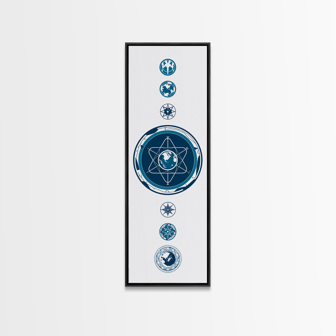 Blue Atomic Earth Diagram Canvas Print, Scientific Geometric Wall Art, Minimalist Digital Poster, Modern Office Decor Gift