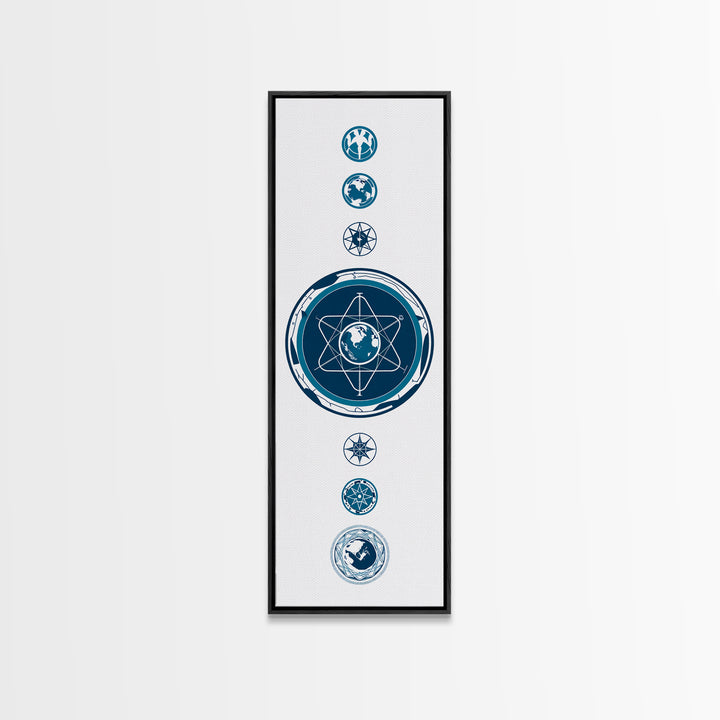 Blue Atomic Earth Diagram Canvas Print, Scientific Geometric Wall Art, Minimalist Digital Poster, Modern Office Decor Gift