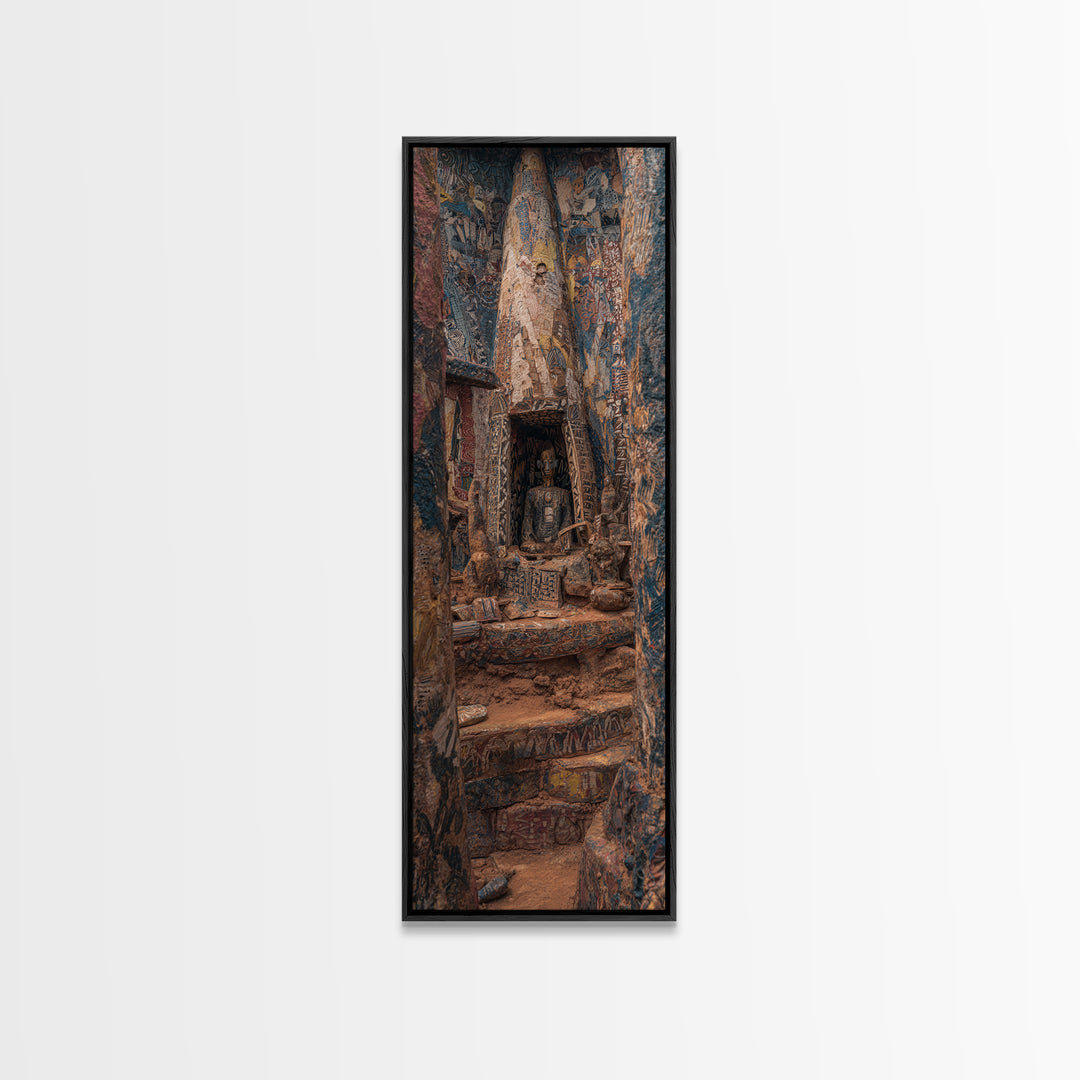 Carved Canyon Sanctuary And Ancient Stone Door Canvas Print, Earth Tone Wall Art, Textured Tribal Decor, Unique Gift For Home