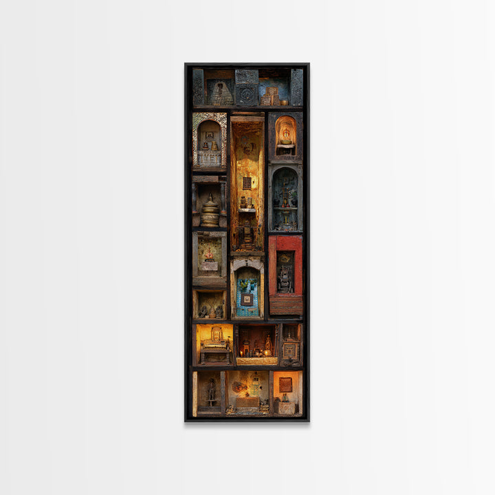 Glowing African Shrine Cabinet Wall Art, Ancestral Niches Canvas Print, Spiritual Cultural Decor, Unique Home Decor Gift