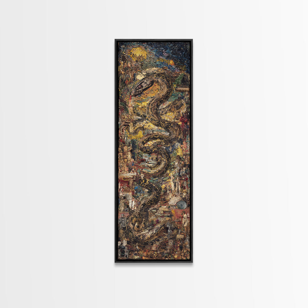 Textured Serpent In Ancient Ruins Canvas Print, Mystical Wall Art, Abstract Painting, Unique Statement Decor For Home Gift