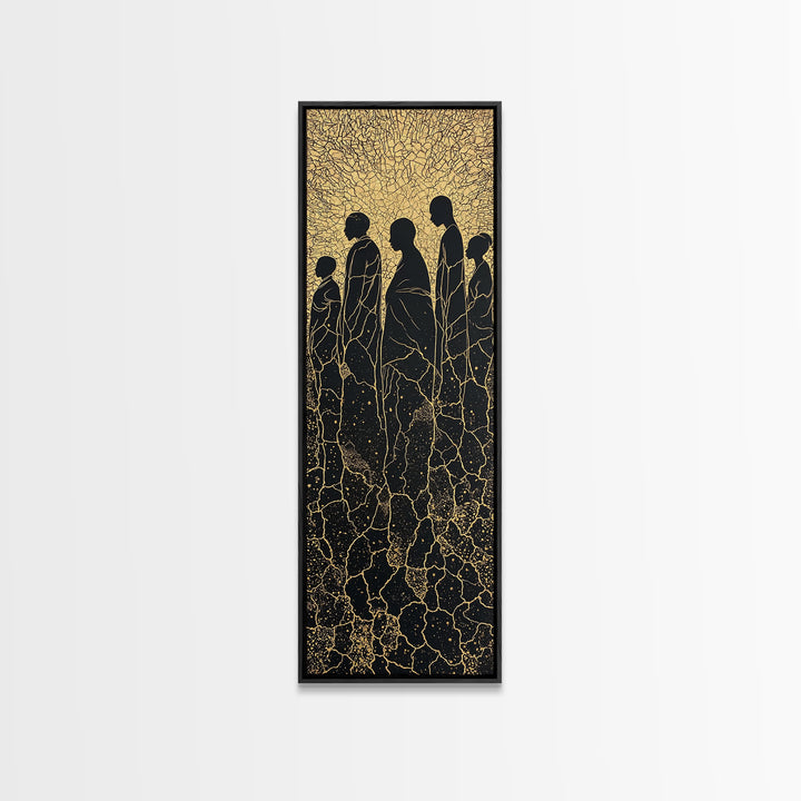 Golden Silhouette African Family Wall Art, Black Culture Art, Minimalist Afrocentric Decor, Earth Tone Canvas Artwork Gift
