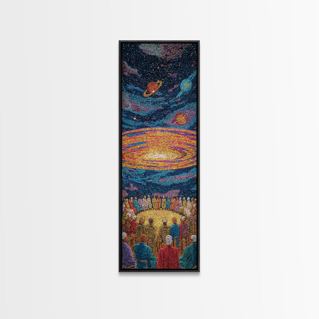 Cosmic African Ceremony With Planets Framed Canvas Print, Afrocentric Wall Art, Spiritual Galaxy Decor, Black Culture Gift