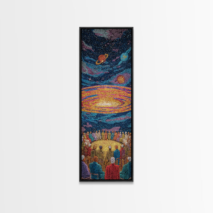 Cosmic African Ceremony With Planets Framed Canvas Print, Afrocentric Wall Art, Spiritual Galaxy Decor, Black Culture Gift