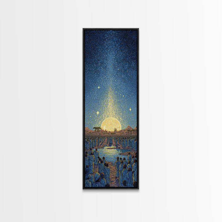 Radiant Sunrise River Ceremony Canvas Print, African Spiritual Wall Art, Golden Sun Decor, Afrocentric Home Gift, Living Room Statement