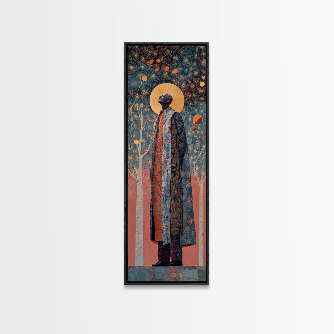 Regal African Man With Golden Halo Framed Canvas Print, Black Portrait Wall Art, Elegant Afrocentric Decor, Gift, Modern Home Statement