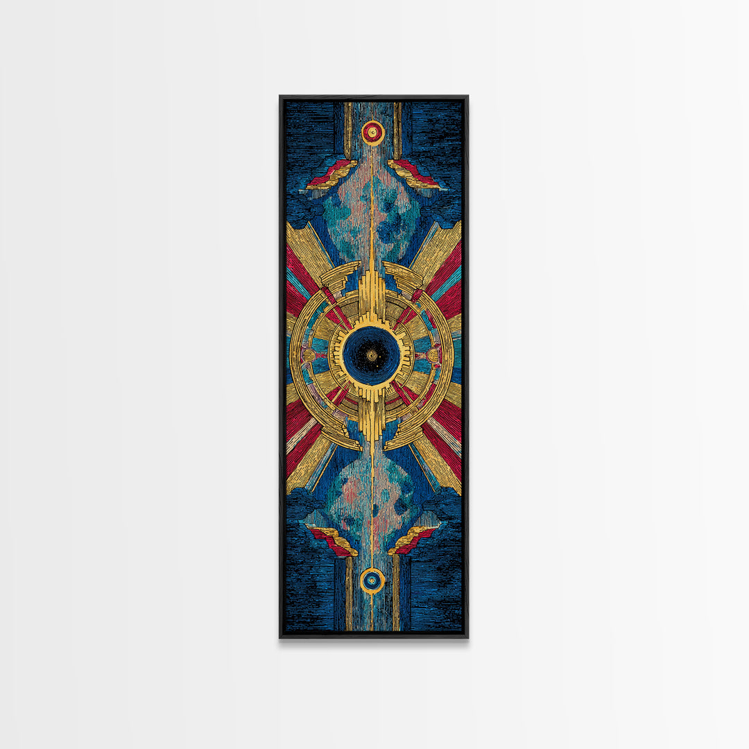 Blue Gold Tribal Eye Mandala Wall Art, Afrocentric Abstract African Print, Bold Boho Cultural Home Decor Canvas Statement Living Room Decor