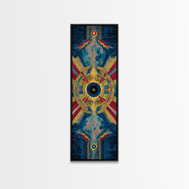 Blue Gold Tribal Eye Mandala Wall Art, Afrocentric Abstract African Print, Bold Boho Cultural Home Decor Canvas Statement Living Room Decor