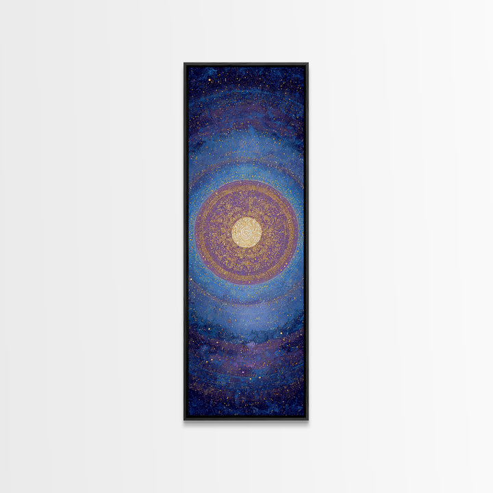 Blue Gold Cosmic Spiral Mandala Canvas Print, Abstract African Inspired Wall Decor, Spiritual Galaxy Art For Meditation Room