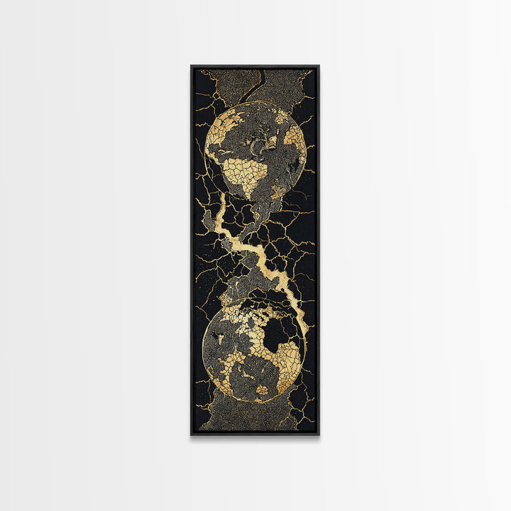 Black Gold Cracked Earth Globes Canvas Print, African Map Wall Art, Modern Afrofuturism Decor For Office Or Living Room Gift