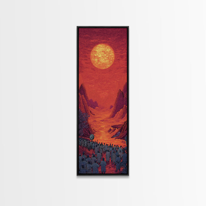 Red Orange Sun Valley Procession Wall Art, African Inspired Landscape Canvas Print, Warm Spiritual Decor For Living Room