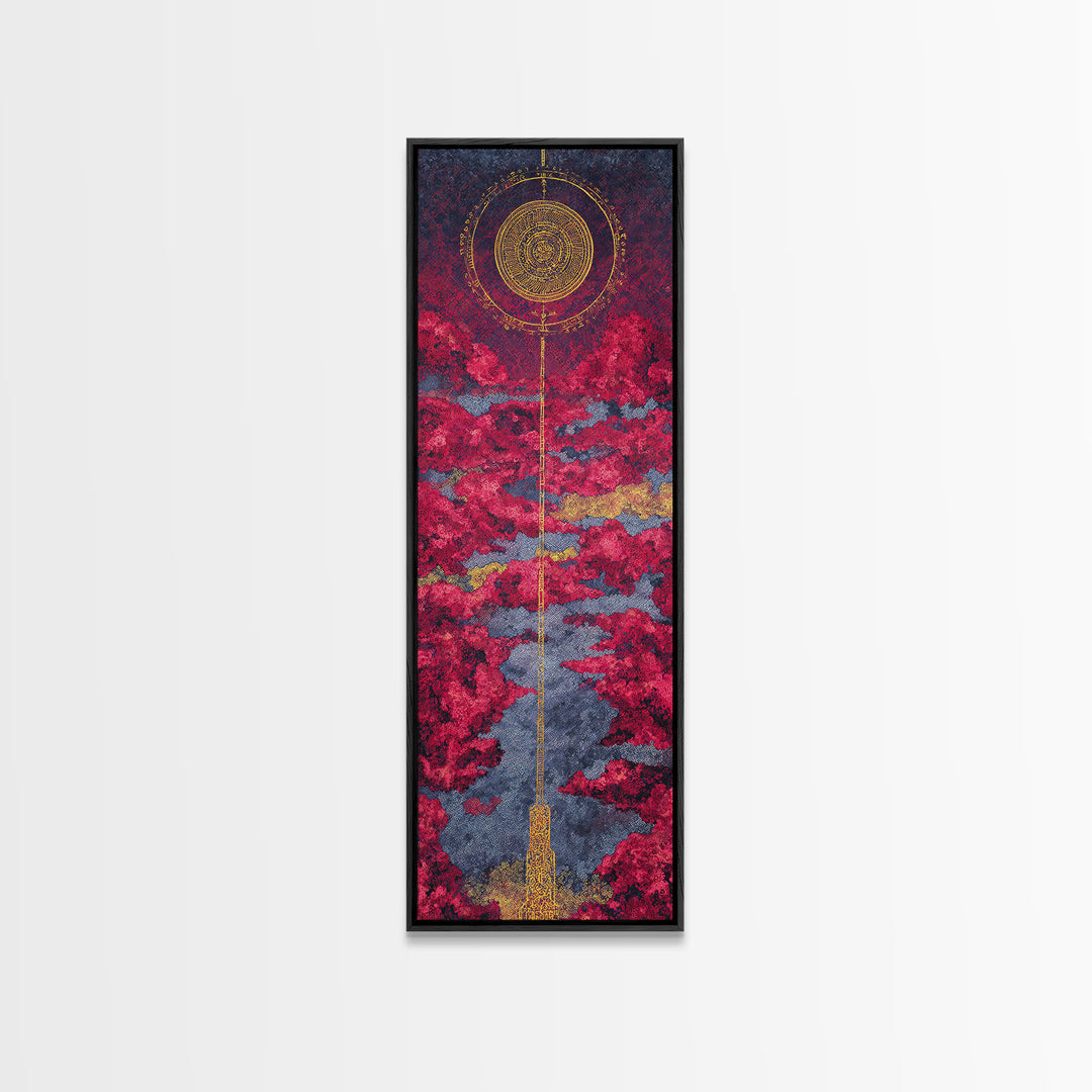 Celestial Red Cloud Canvas Print, Abstract African Art Inspired Sun, Modern Spiritual Wall Decor, Dreamy Statement Home Decor