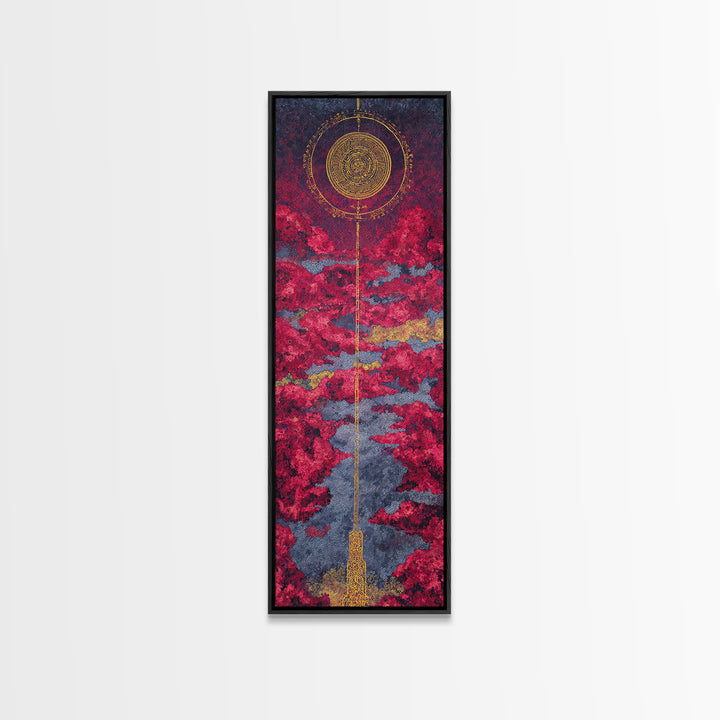 Celestial Red Cloud Canvas Print, Abstract African Art Inspired Sun, Modern Spiritual Wall Decor, Dreamy Statement Home Decor