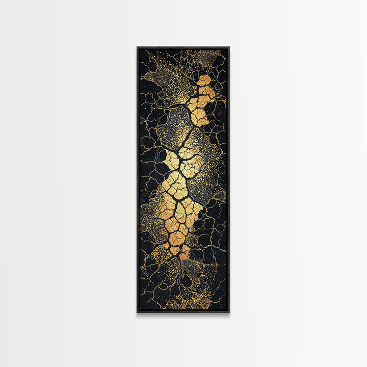 Black And Gold Cracked Earth Abstract Canvas Print, African Wall Art, Luxury Tribal Decor, Earth Tone Statement Home Decor