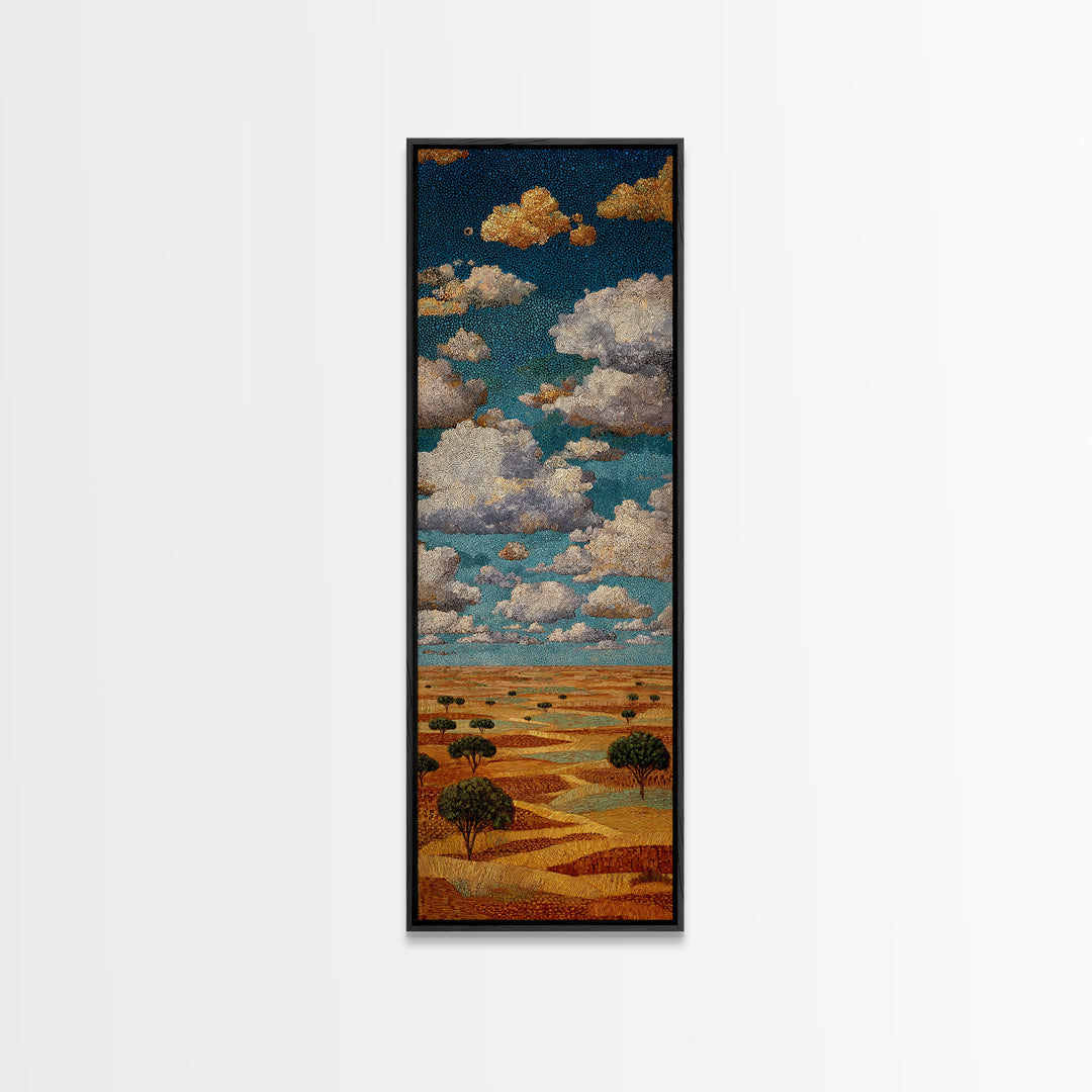 Dramatic Clouds Over Golden Savanna Wall Art, African Safari Art Print, Earth Tone Landscape Decor, Rustic Canvas Print Gift