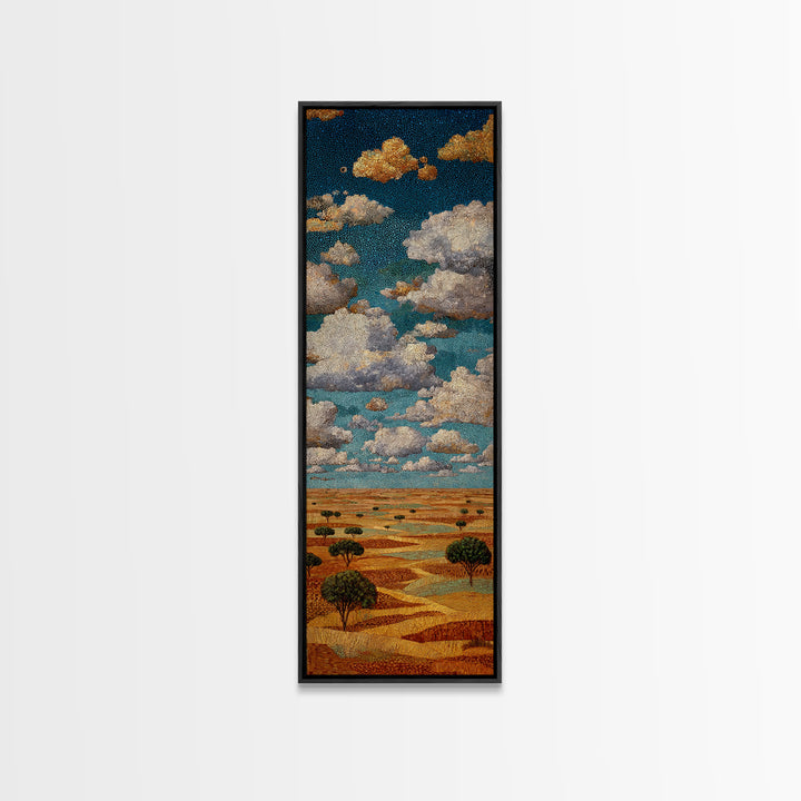 Dramatic Clouds Over Golden Savanna Wall Art, African Safari Art Print, Earth Tone Landscape Decor, Rustic Canvas Print Gift