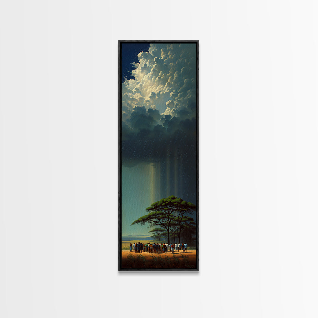 Acacia Tree Under Glowing Storm Clouds Framed Canvas Print, African Safari Wall Art, Dramatic Nature Decor Gift For Living Room