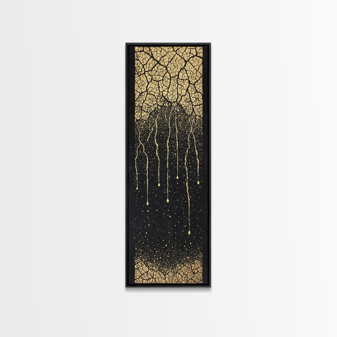 Gold Cracked Tree Roots On Black Wall Art, Abstract African Inspired Decor, Textured Canvas Print For Modern Living Room Gift