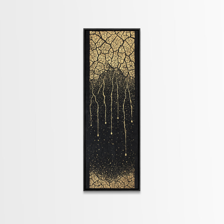 Gold Cracked Tree Roots On Black Wall Art, Abstract African Inspired Decor, Textured Canvas Print For Modern Living Room Gift