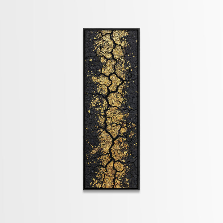 Gold Vein Through Cracked Black Earth Canvas Print, Abstract Wall Art, African Inspired Modern Decor For Living Room Gift