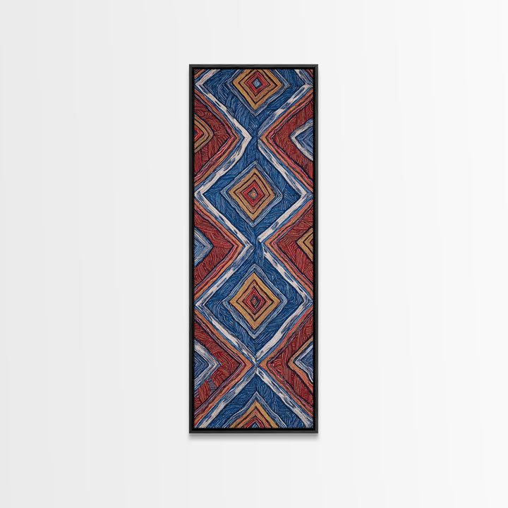 Red Blue Diamond African Textile Pattern Wall Art, Ankara Fabric Inspired Decor, Geometric Tribal Canvas Print Home Gift