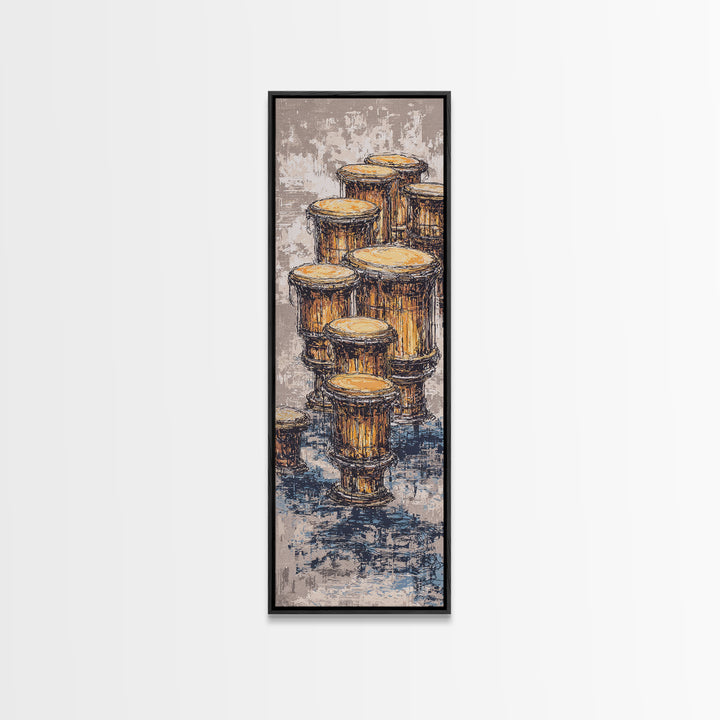 Stacked African Drums Canvas Print, Djembe Music Painting, Ethnic Cultural Wall Decor, Rustic Home Decor Gift For Music Lovers
