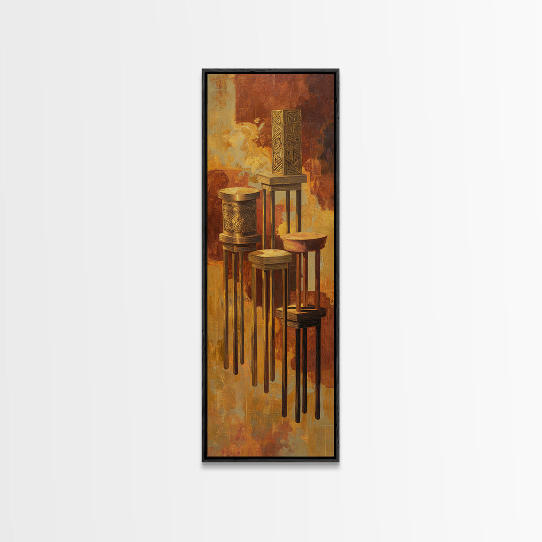 African Carved Pedestal Vessels Canvas Print, Earth Tone Tribal Decor, Elegant Cultural Wall Art For Living Room Home Decor