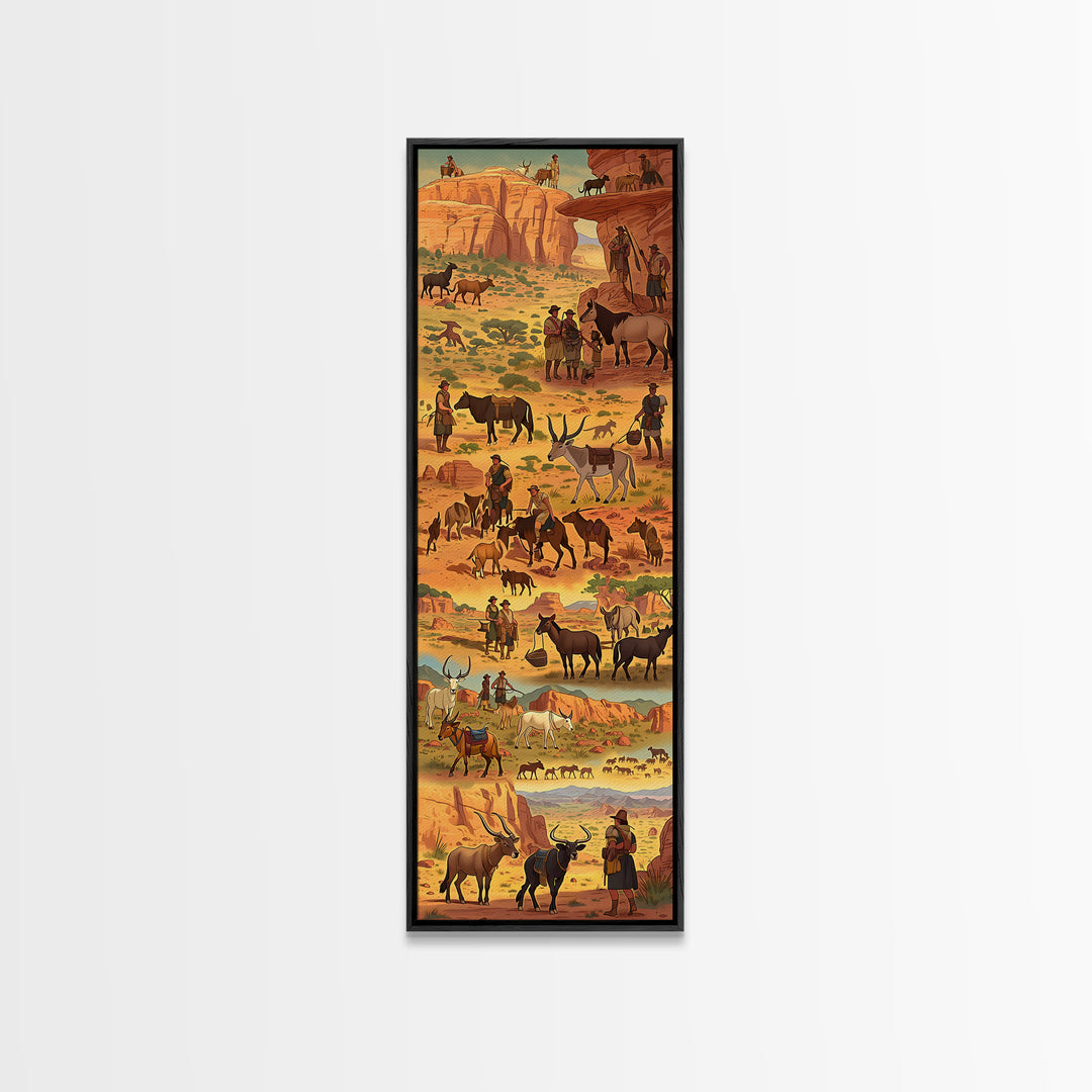 Desert Cowboy Cattle Drive Canvas Print, Rustic Western Ranch Wall Decor, Horse Art, Southwestern Living Room Home Decor Gift