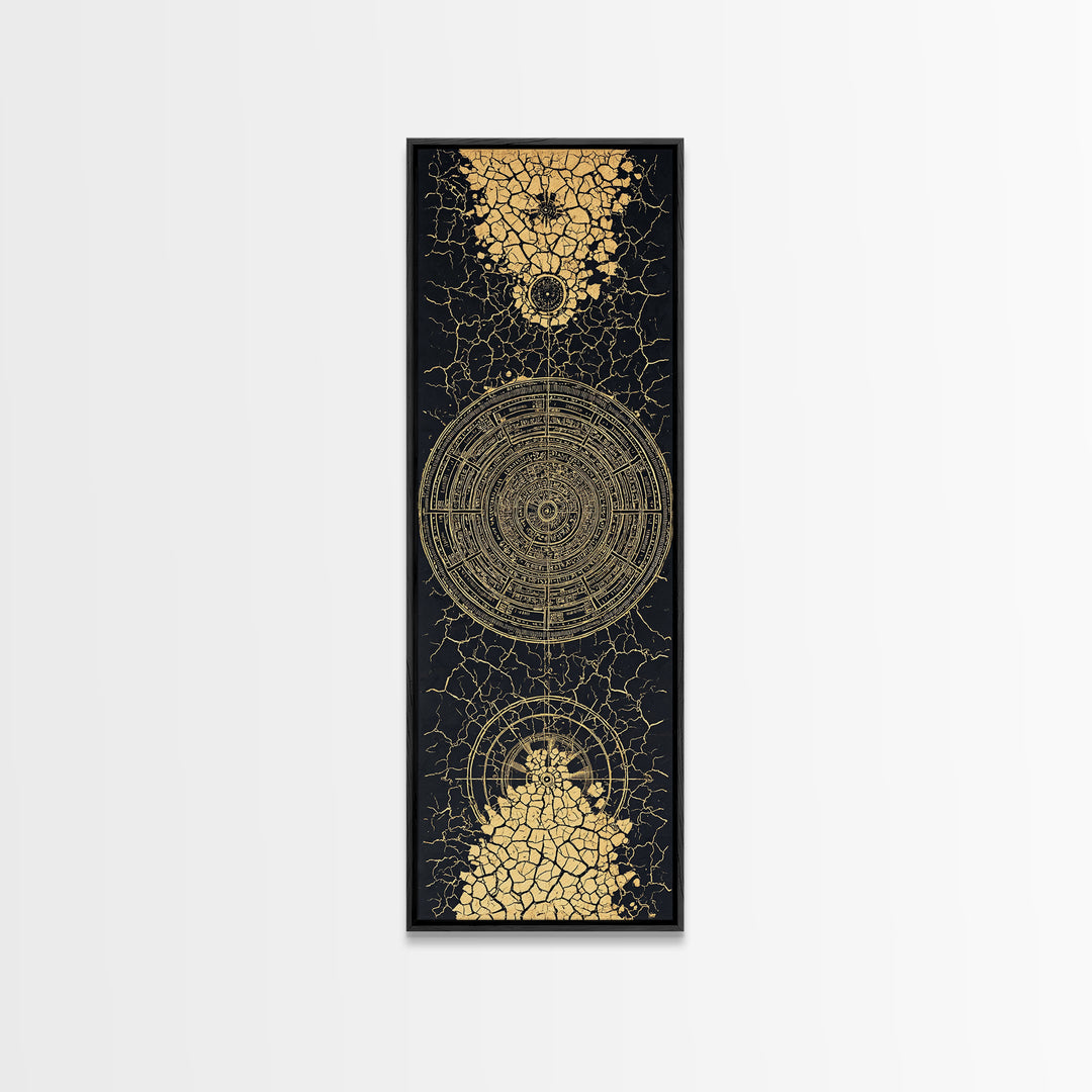 Black Gold Cracked Mandala Wall Art, Abstract African Tribal Art, Spiritual Geometric Decor, Luxury Statement Canvas Print
