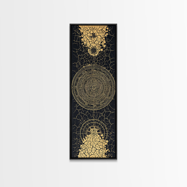 Black Gold Cracked Mandala Wall Art, Abstract African Tribal Art, Spiritual Geometric Decor, Luxury Statement Canvas Print