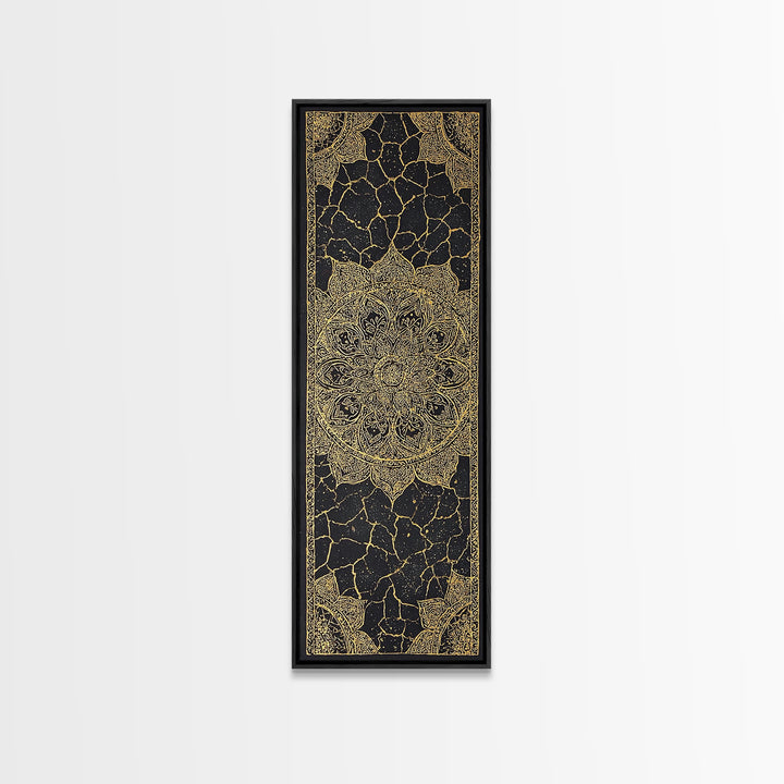 Black Gold Mandala Pattern Wall Art, African Inspired Geometric Textile Design, Elegant Boho Luxury Home Decor Statement Gift
